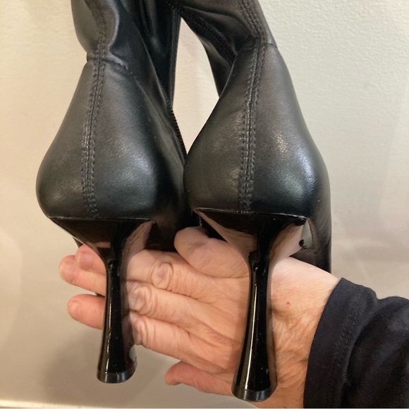 ZARA Sz 37 Faux Leather Slightly Slouchy Unique Heel Over the Knee Boots - Picture 10 of 12